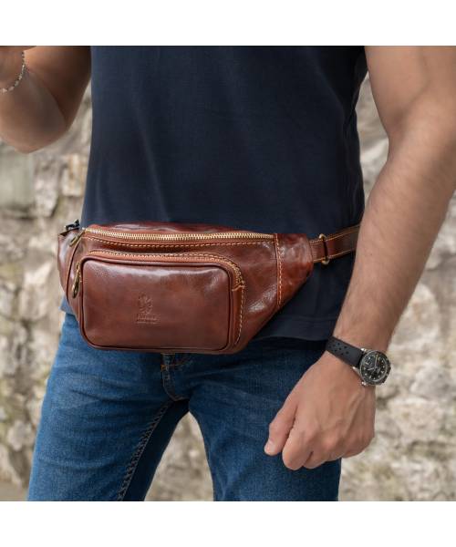 brown leather waist bag