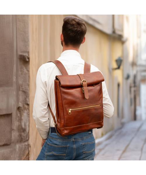 Rolltop leather backpack