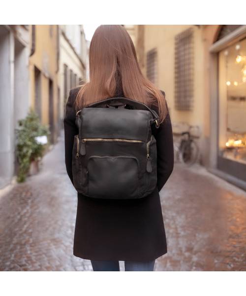 leather travel backpack women's