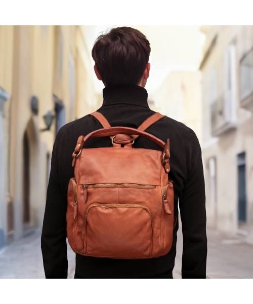 light brown backpack