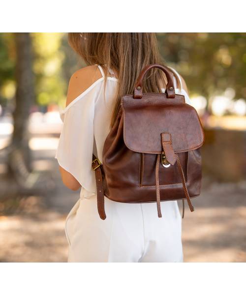 brown leather backpack womens