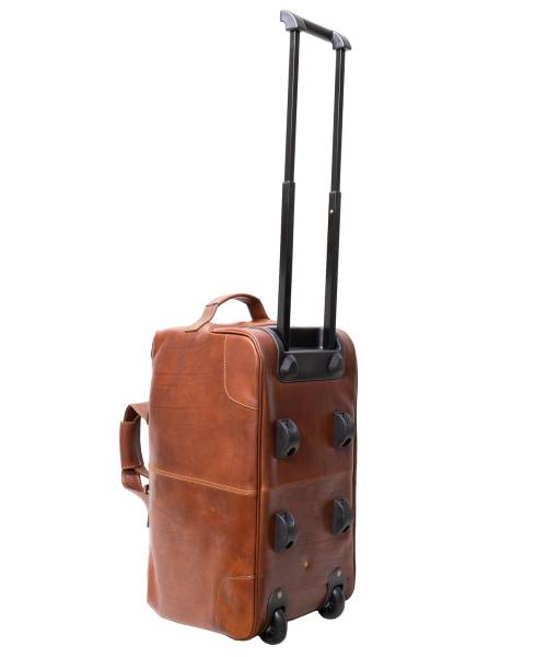 Leather travel bag on sale with trolley & wheels